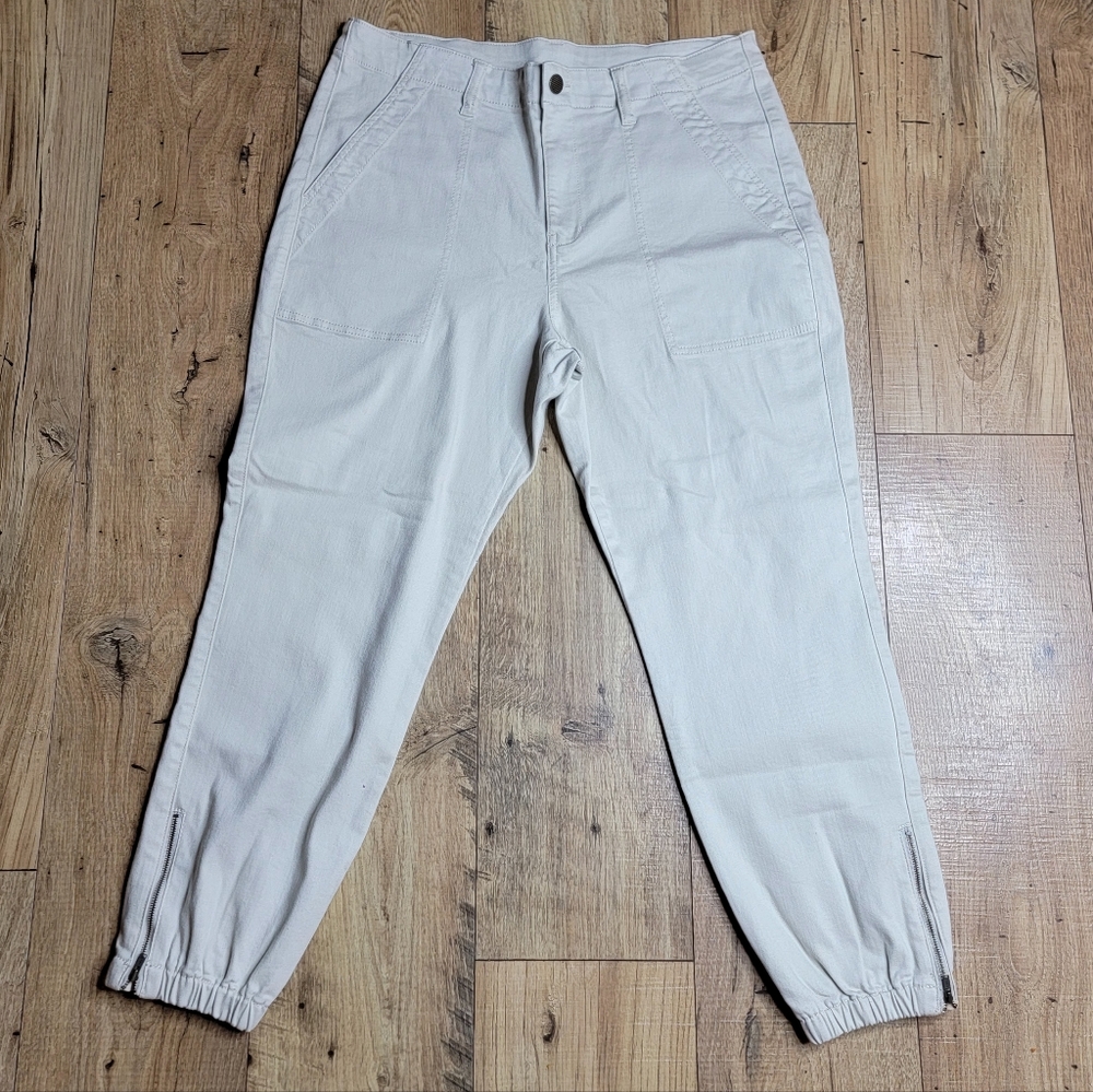 Cabi Compass Pant Oyster Beige Utility Joggers Zipper Ankle Style 6265 Size 14